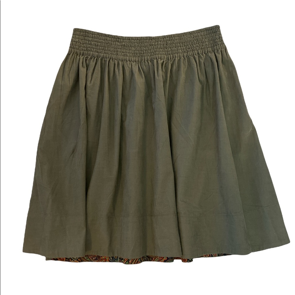 edmé & esyllte from anthropology olive green corduroy skirt with pockets